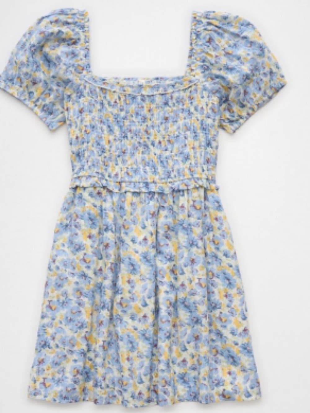 American Eagle Outfitters Light Blue Floral Smocked Mini Dress